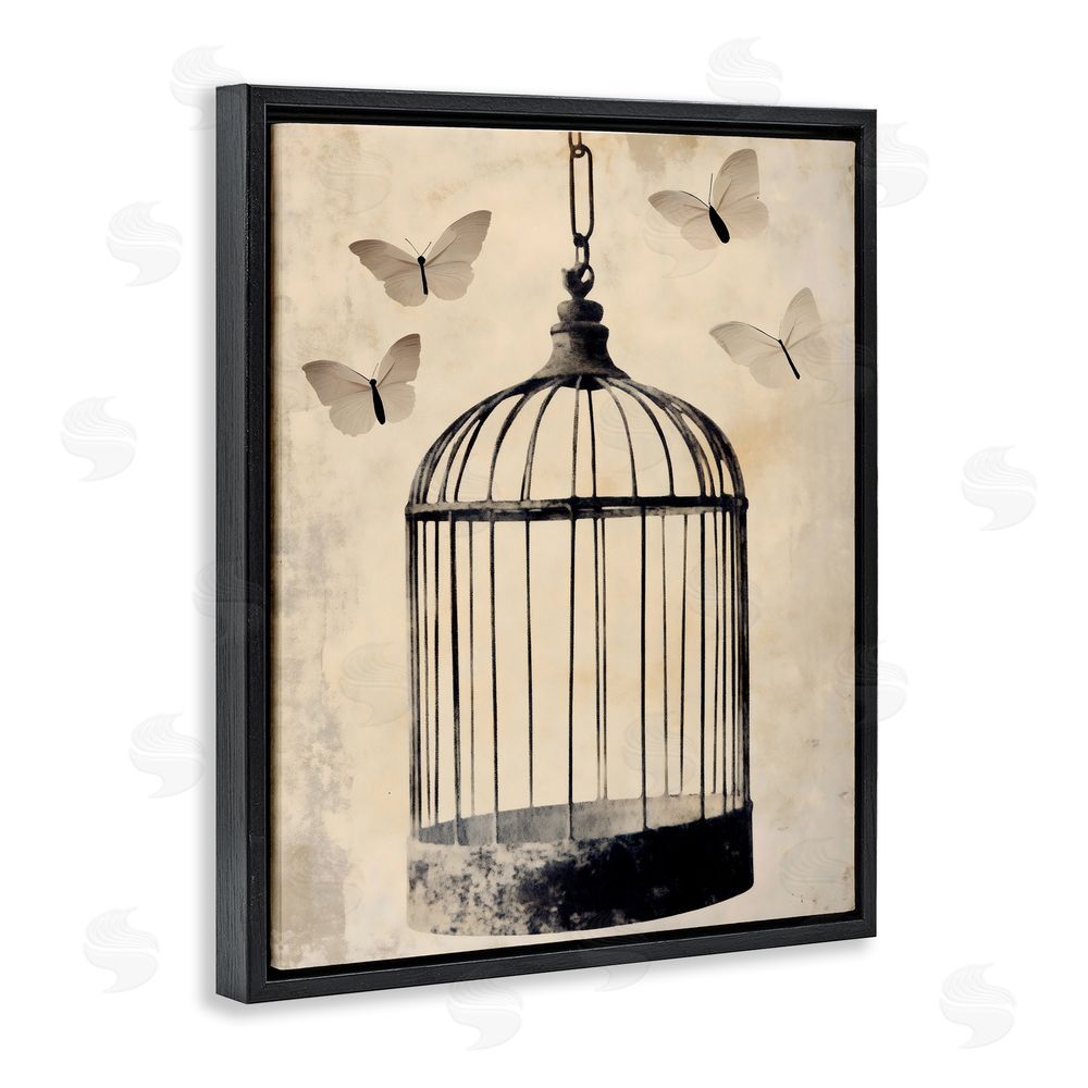 Franklyn Gregory Antique Uncaged Butterflies Black Floating Frame Canvas Wall Art Print