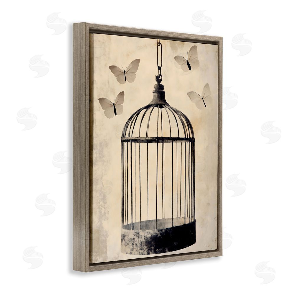 Franklyn Gregory Antique Uncaged Butterflies Brown Floating Frame Canvas Wall Art Print