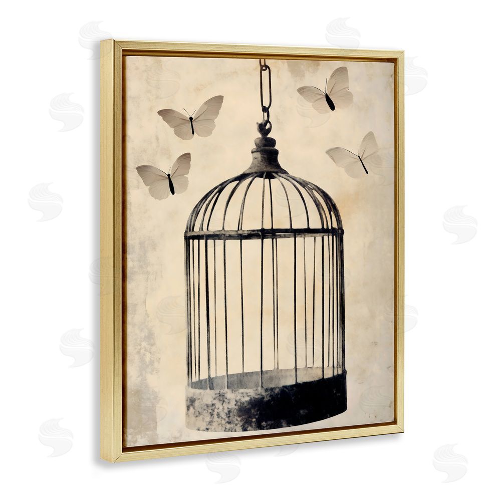 Franklyn Gregory Antique Uncaged Butterflies Gold Floating Frame Canvas Wall Art Print