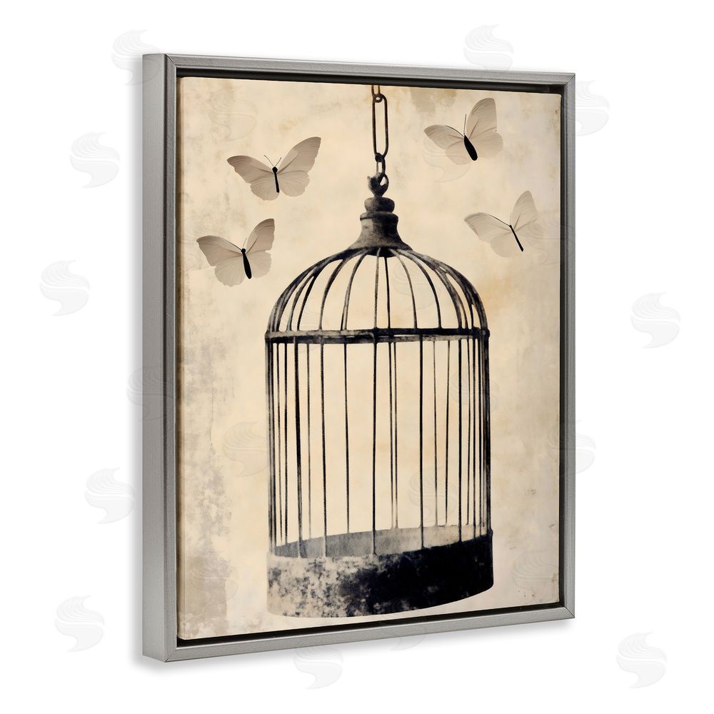 Franklyn Gregory Antique Uncaged Butterflies Gray Floating Frame Canvas Wall Art Print