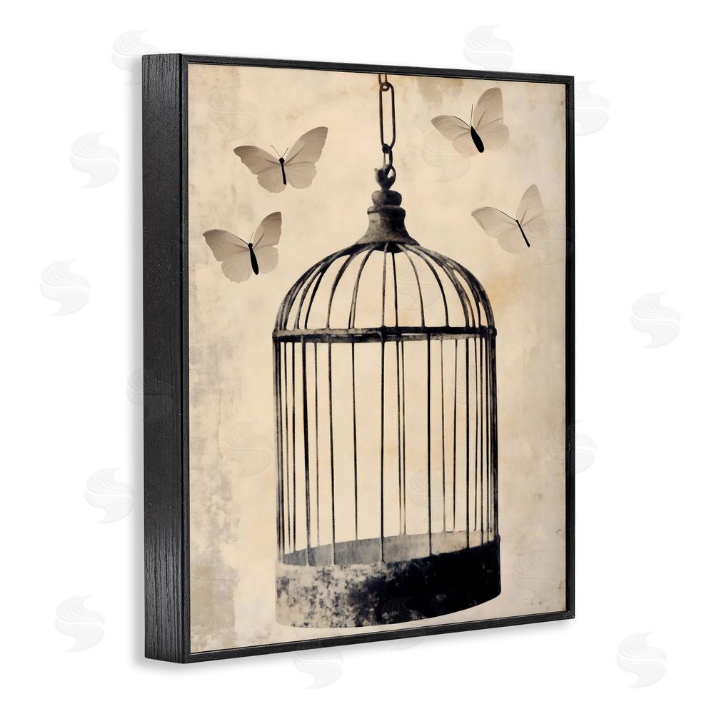 Franklyn Gregory Antique Uncaged Butterflies Black Framed Giclee Wall Art Print