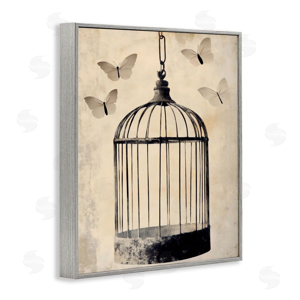 Franklyn Gregory Antique Uncaged Butterflies Gray Framed Giclee Wall Art Print