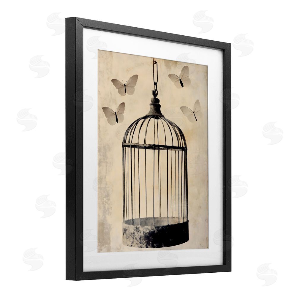 Franklyn Gregory Antique Uncaged Butterflies Black Framed Print Under Glass with White Mat Wall Art