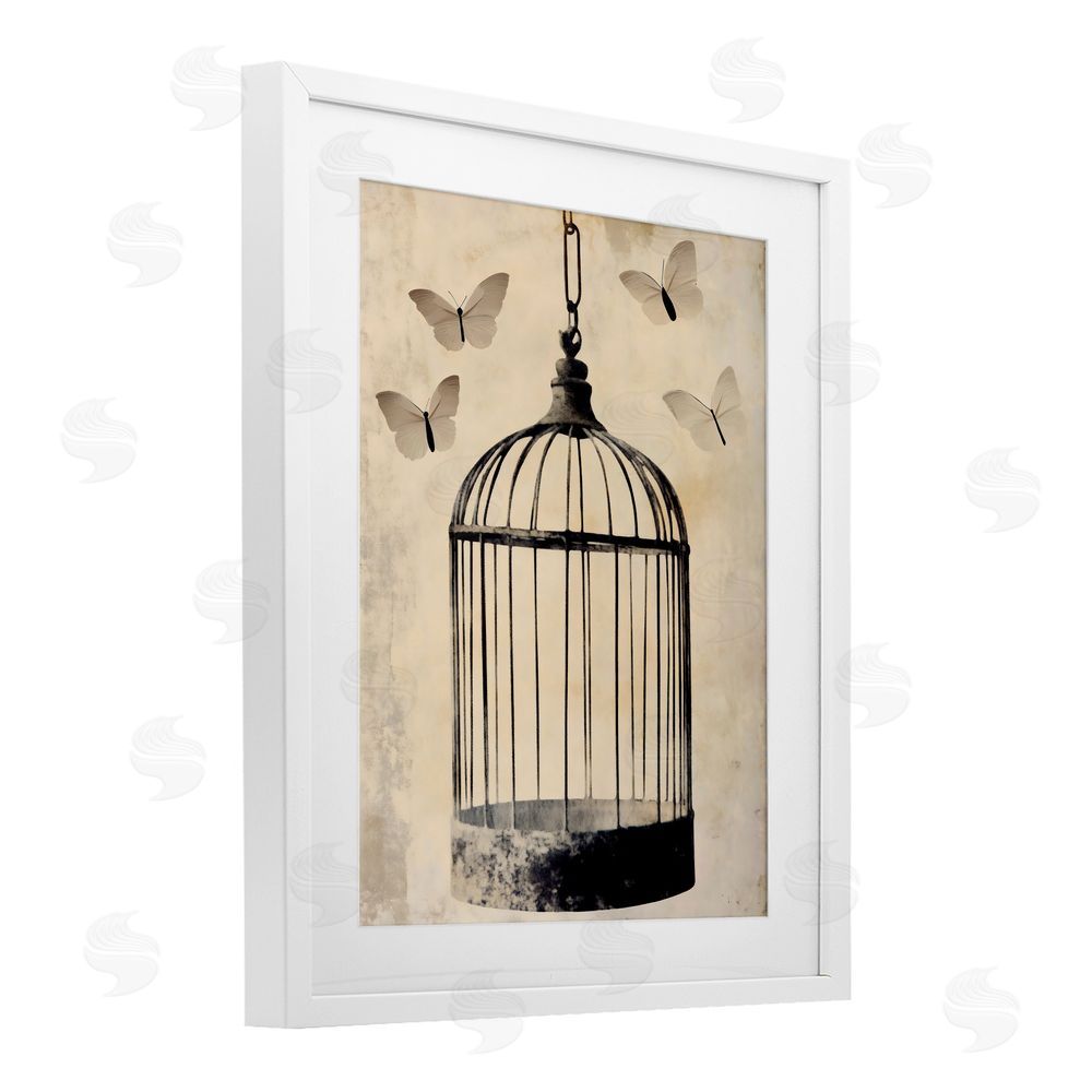 Franklyn Gregory Antique Uncaged Butterflies White Framed Print Under Glass with Mat Wall Art