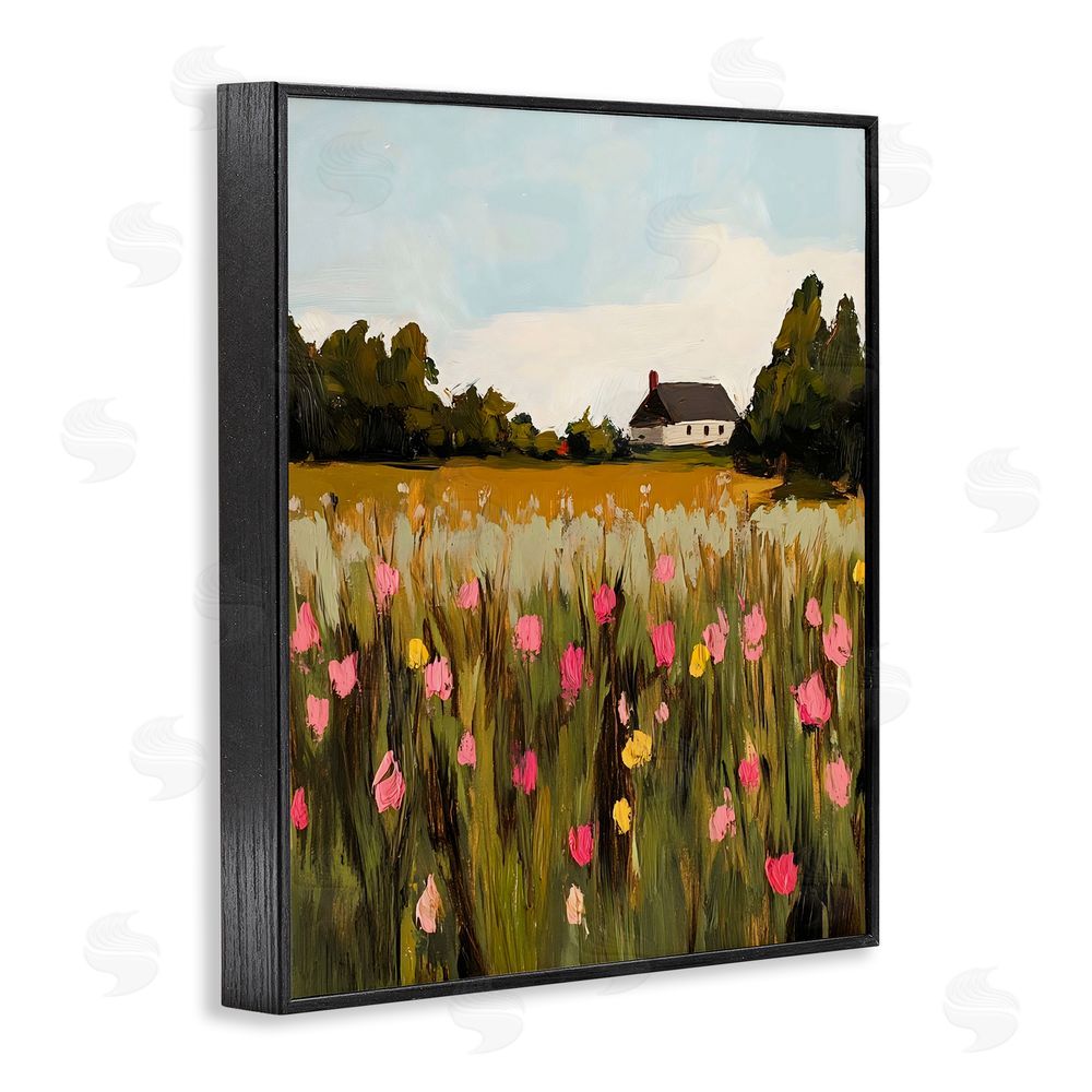 Franklyn Gregory Distant Wildflower Cottage Black Framed Giclee Wall Art Print