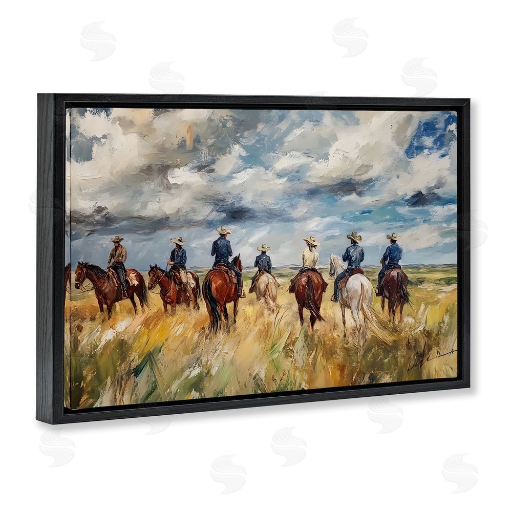 Franklyn Gregory Western Riders Herd Black Floating Frame Canvas Wall Art Print