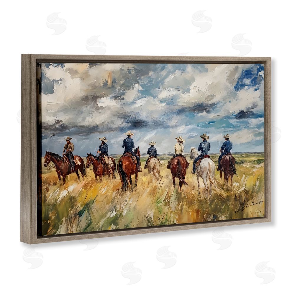 Franklyn Gregory Western Riders Herd Brown Floating Frame Canvas Wall Art Print