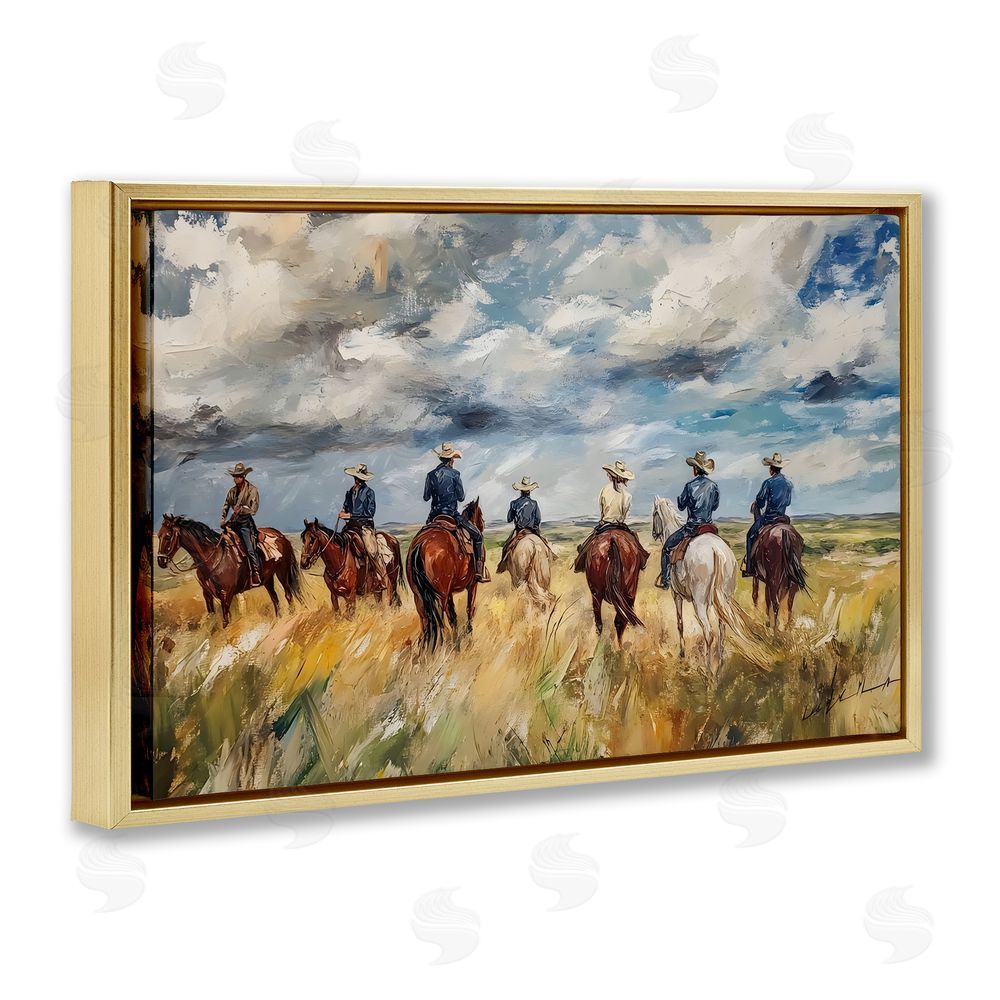 Franklyn Gregory Western Riders Herd Gold Floating Frame Canvas Wall Art Print
