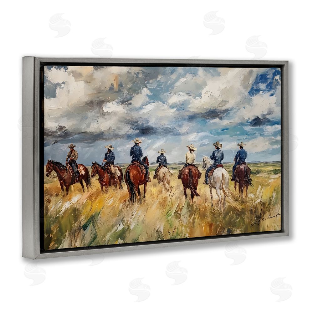 Franklyn Gregory Western Riders Herd Gray Floating Frame Canvas Wall Art Print