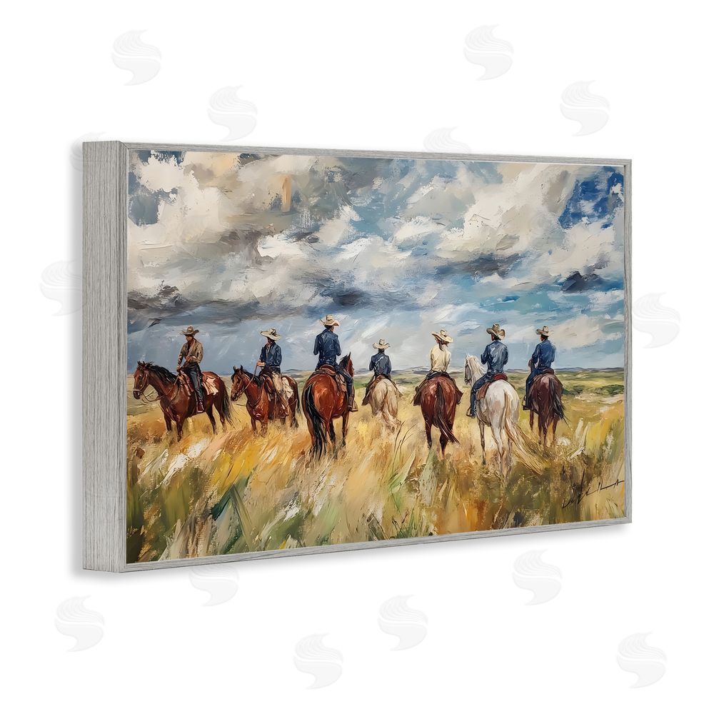 Franklyn Gregory Western Riders Herd Gray Framed Giclee Wall Art Print