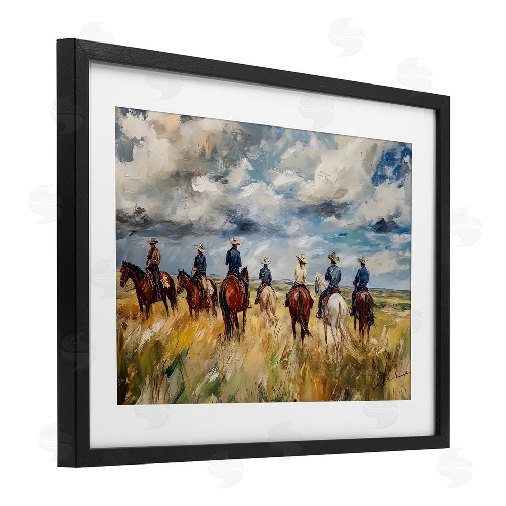 Franklyn Gregory Western Riders Herd Black Framed Print Under Glass with White Mat Wall Art