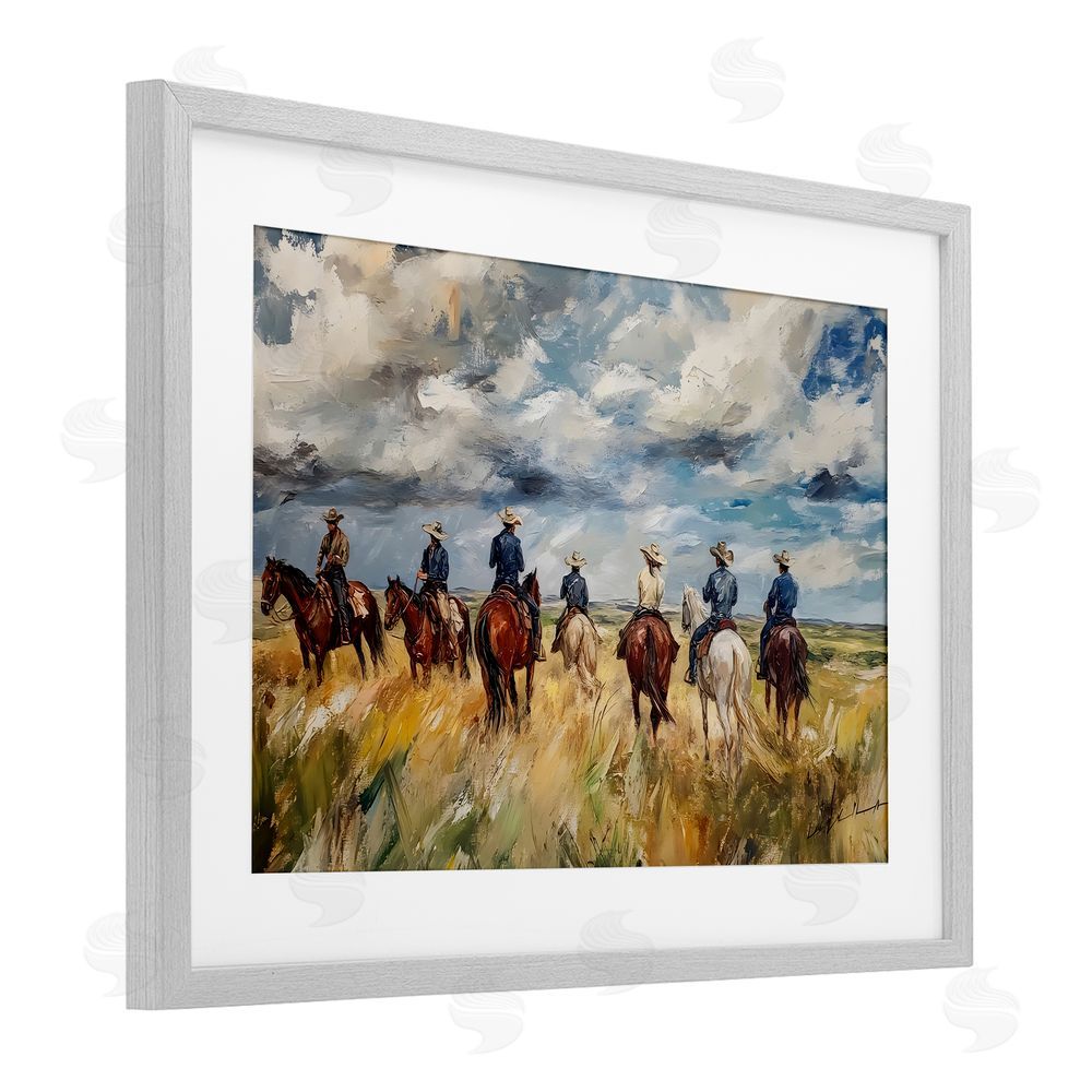 Franklyn Gregory Western Riders Herd Gray Framed Print Under Glass with White Mat Wall Art