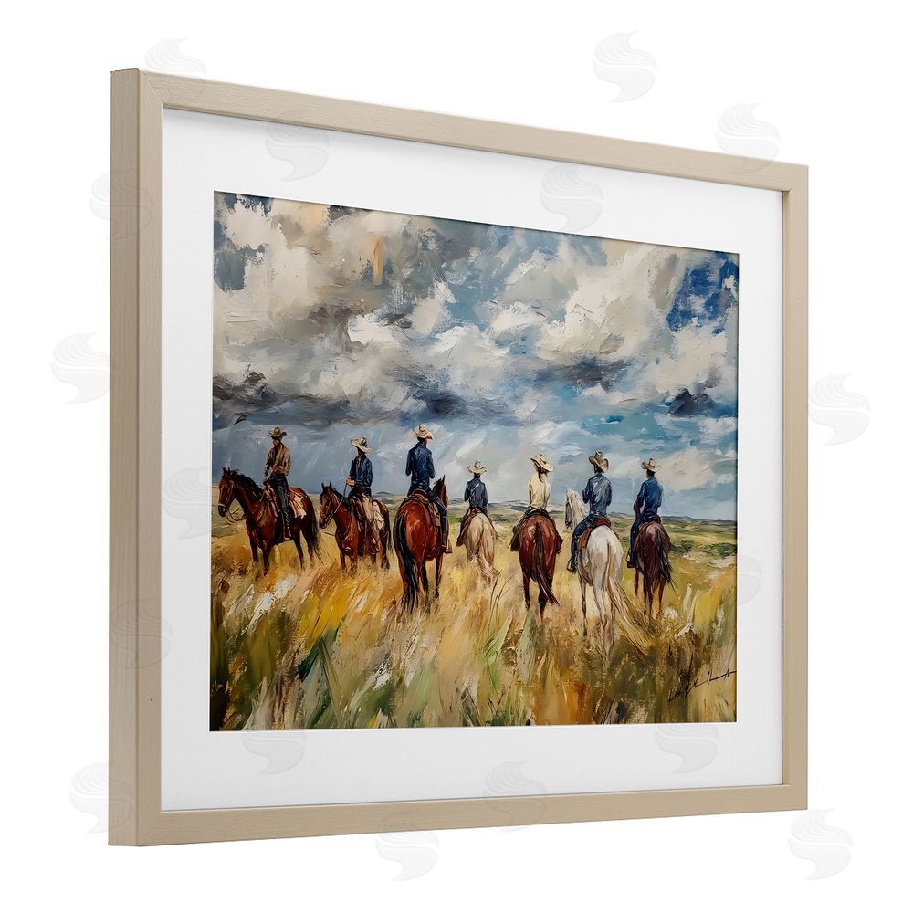 Franklyn Gregory Western Riders Herd Birch Framed Print Under Glass with White Mat Wall Art