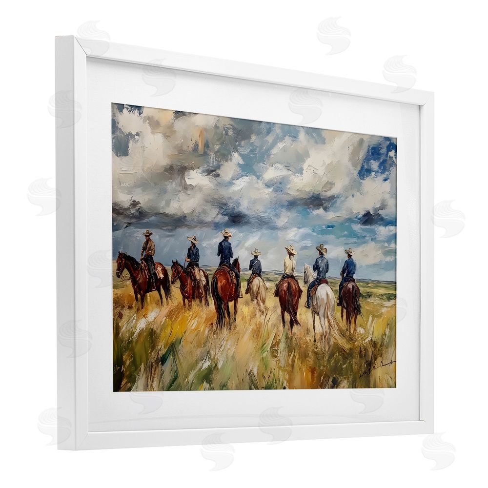 Franklyn Gregory Western Riders Herd White Framed Print Under Glass with Mat Wall Art