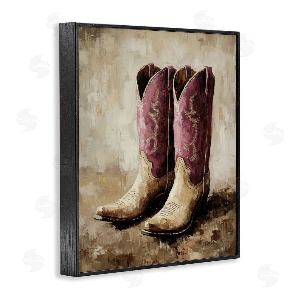 Petal Prints Design Distressed Purple Cowgirl Boots Black Framed Giclee Wall Art Print