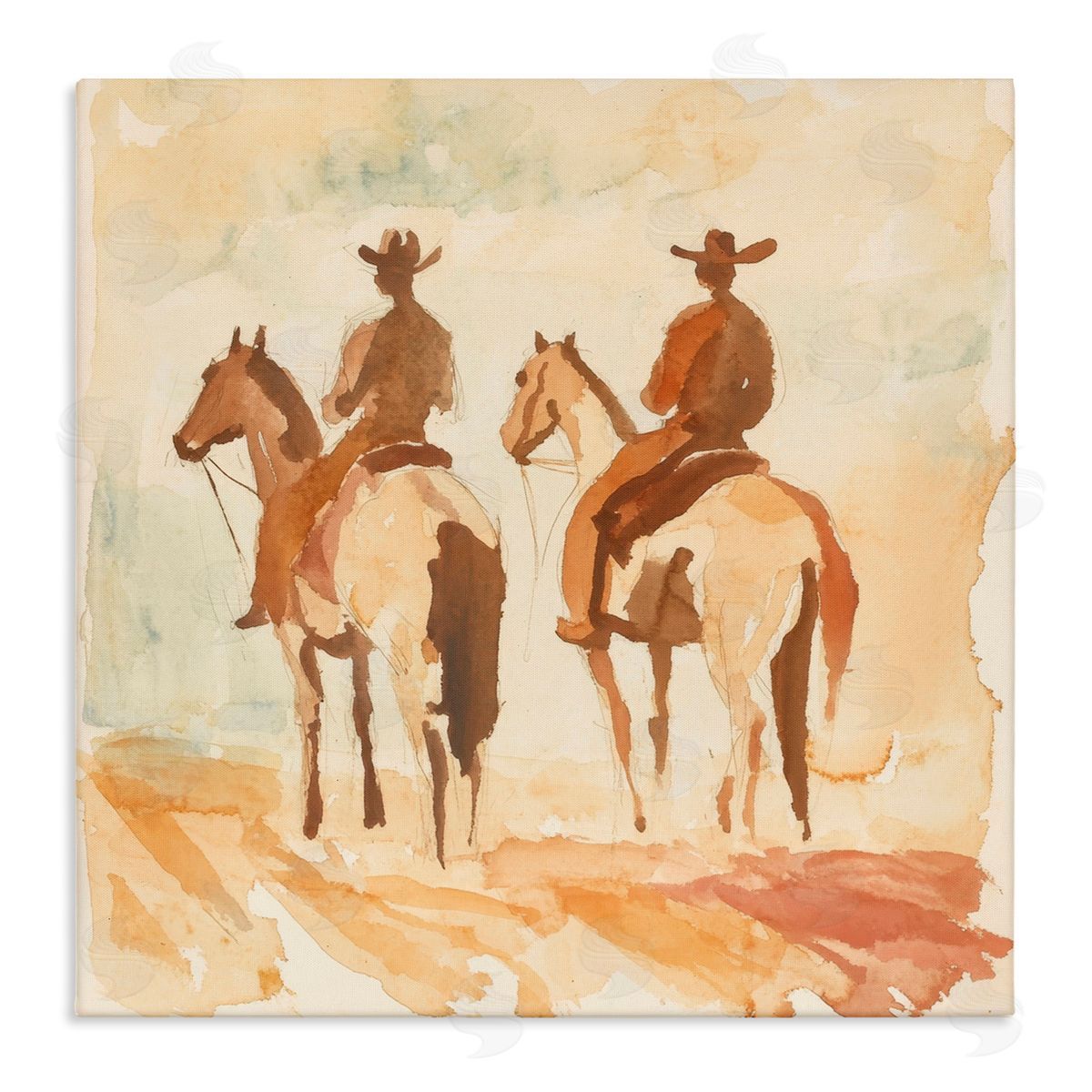 Petal Prints Design Western Watercolor Cowboys Left Canvas Wall Art Print