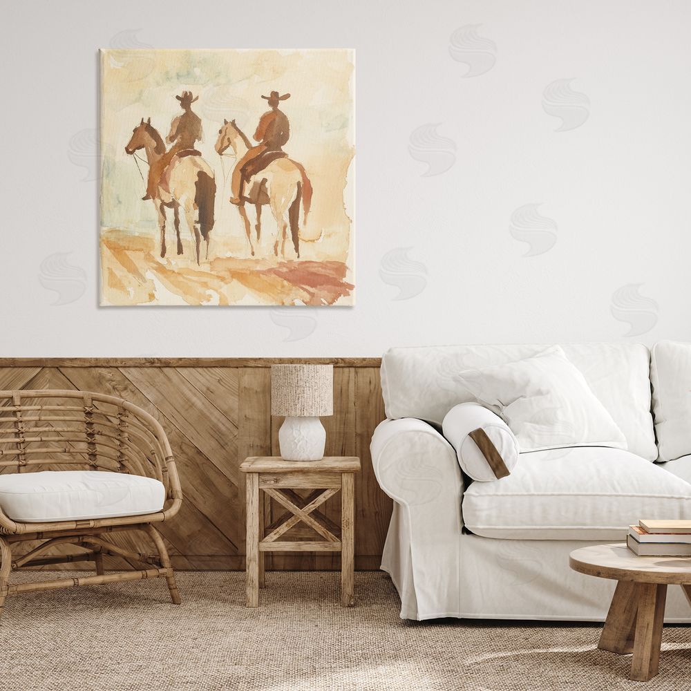 Petal Prints Design Western Watercolor Cowboys Left Canvas Art on Wall