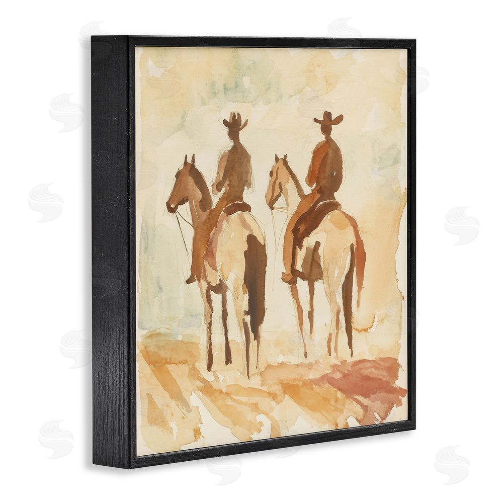Petal Prints Design Western Watercolor Cowboys Left Black Framed Giclee Wall Art Print