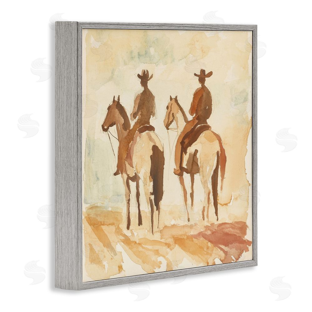 Petal Prints Design Western Watercolor Cowboys Left Gray Framed Giclee Wall Art Print