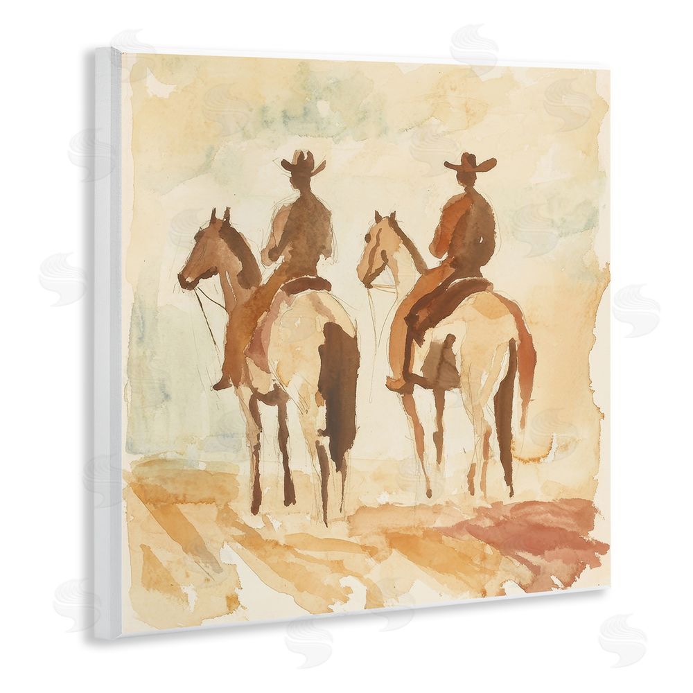 Petal Prints Design Western Watercolor Cowboys Left Wall Plaque Art Print