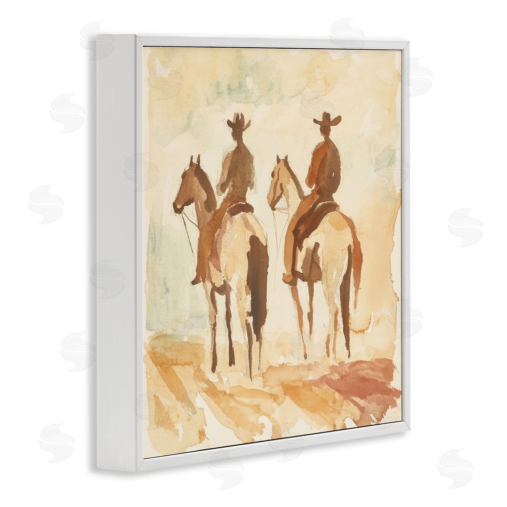 Petal Prints Design Western Watercolor Cowboys Left White Framed Giclee Wall Art Print