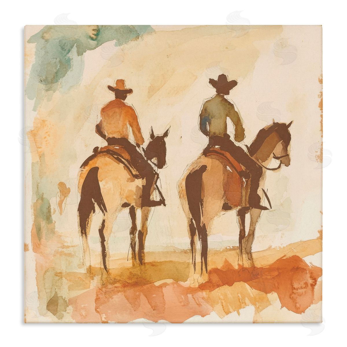 Petal Prints Design Western Watercolor Cowboys Right Canvas Wall Art Print