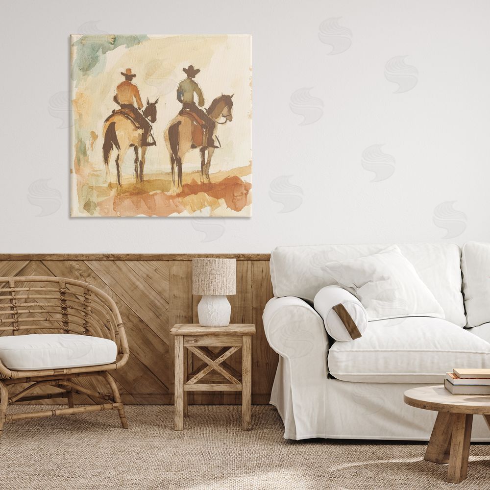 Petal Prints Design Western Watercolor Cowboys Right Canvas Art on Wall