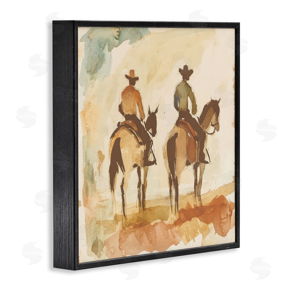 Petal Prints Design Western Watercolor Cowboys Right Black Framed Giclee Wall Art Print