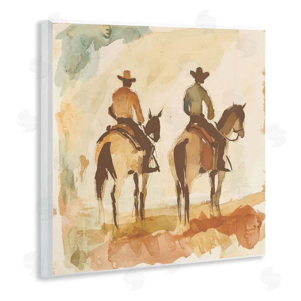 Petal Prints Design Western Watercolor Cowboys Right Wall Plaque Art Print