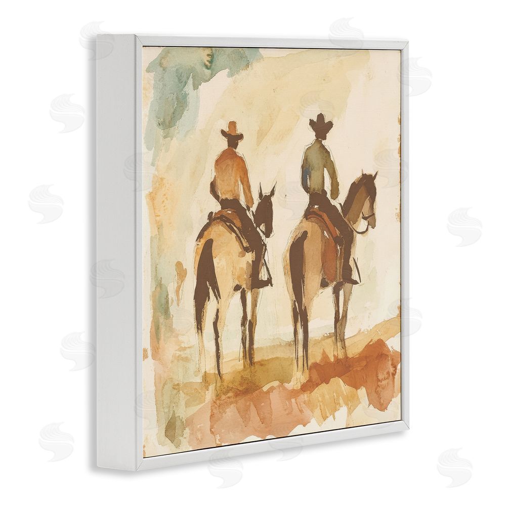 Petal Prints Design Western Watercolor Cowboys Right White Framed Giclee Wall Art Print