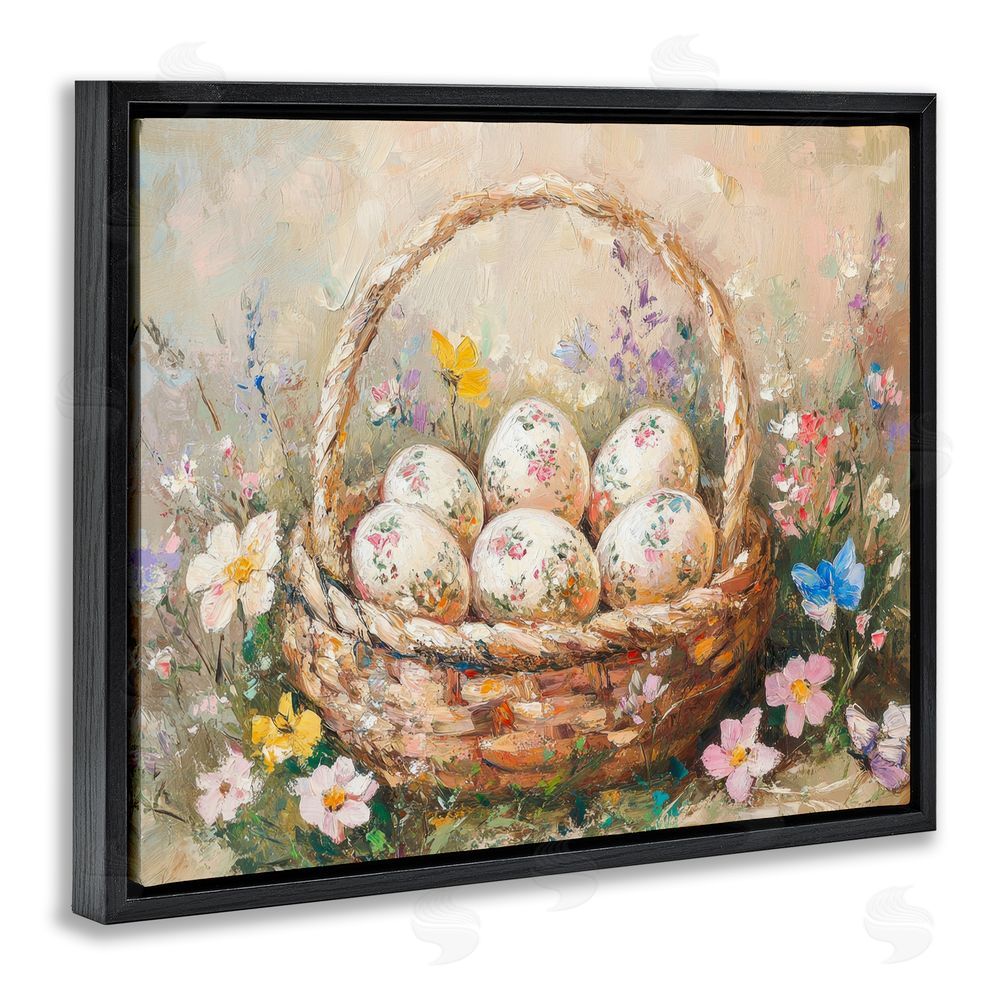 Petal Prints Design Delicate Flowers for Easter Black Floating Frame Canvas Wall Art Print