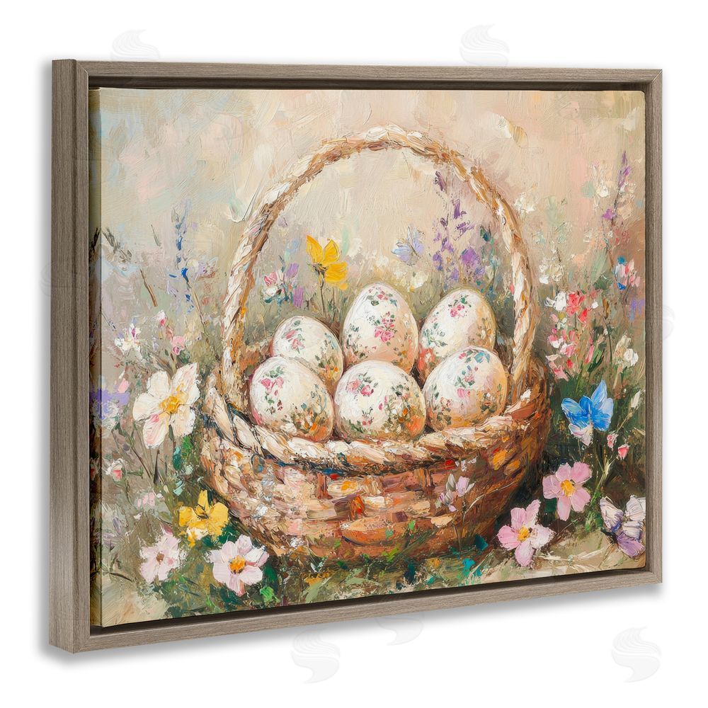 Petal Prints Design Delicate Flowers for Easter Brown Floating Frame Canvas Wall Art Print
