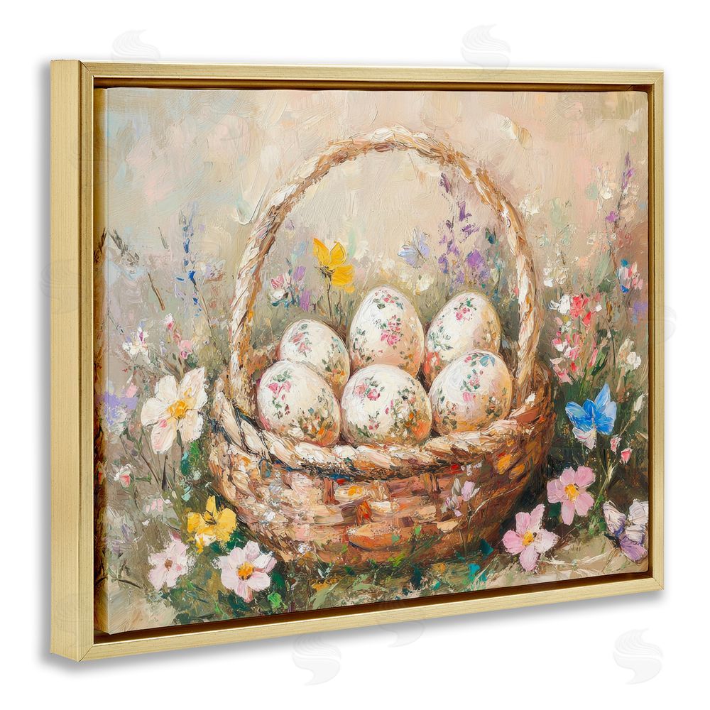 Petal Prints Design Delicate Flowers for Easter Gold Floating Frame Canvas Wall Art Print