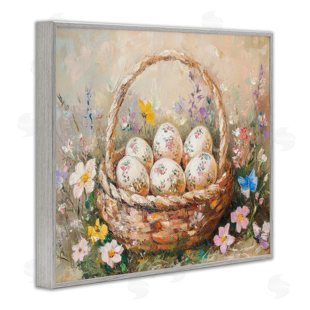 Petal Prints Design Delicate Flowers for Easter Gray Framed Giclee Wall Art Print