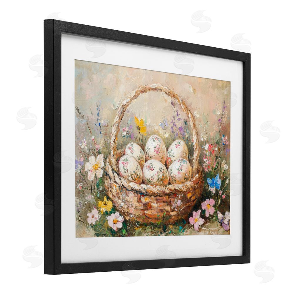 Petal Prints Design Delicate Flowers for Easter Black Framed Print Under Glass with White Mat Wall Art