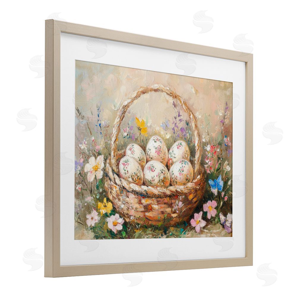 Petal Prints Design Delicate Flowers for Easter Birch Framed Print Under Glass with White Mat Wall Art