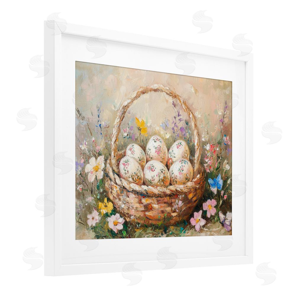 Petal Prints Design Delicate Flowers for Easter White Framed Print Under Glass with Mat Wall Art