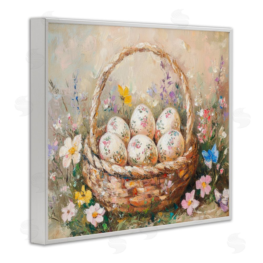 Petal Prints Design Delicate Flowers for Easter White Framed Giclee Wall Art Print