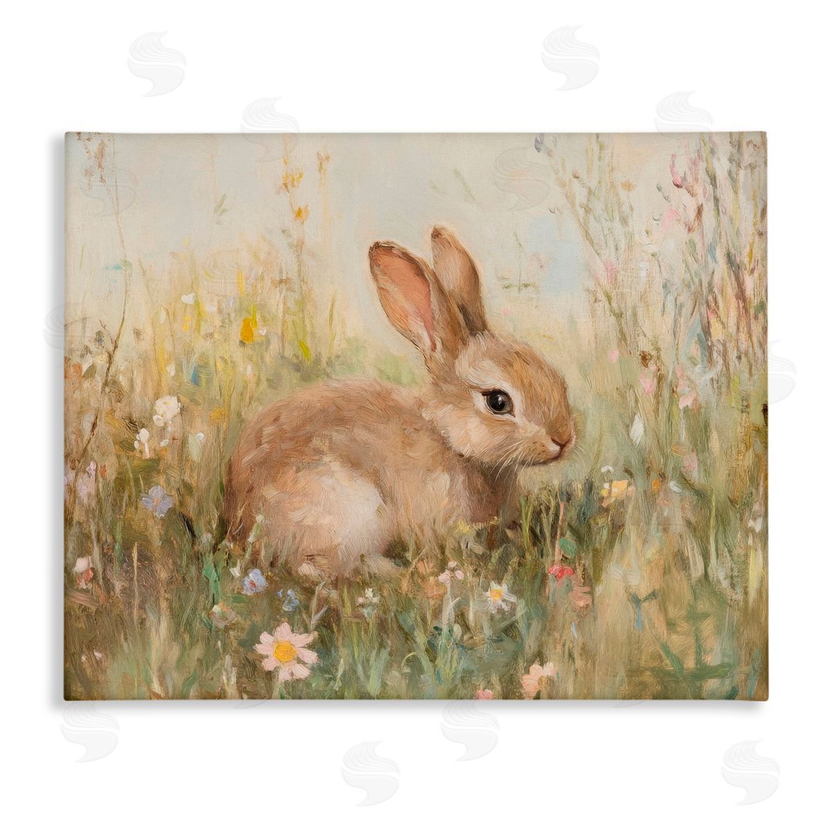 Petal Prints Design Brown Bunny in Flower Meadow Canvas Wall Art Print