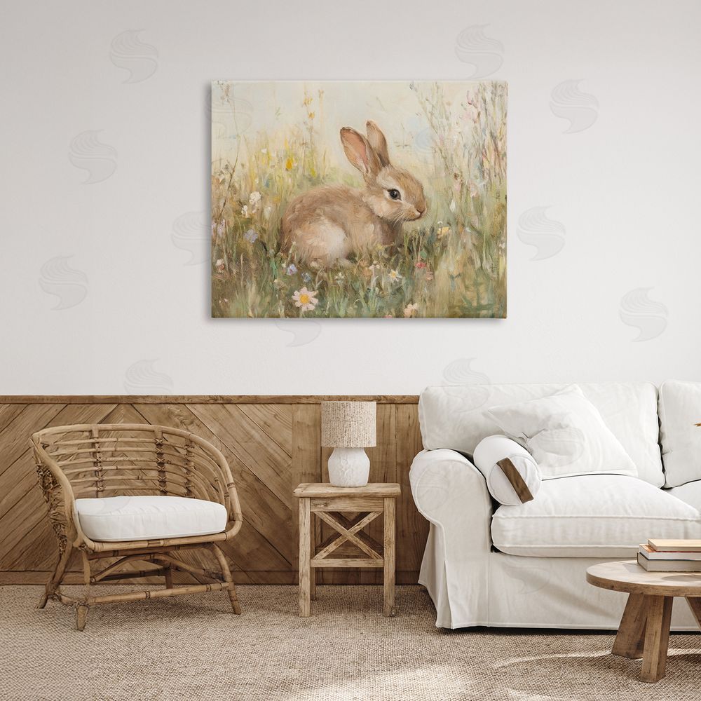 Petal Prints Design Brown Bunny in Flower Meadow Canvas Art on Wall