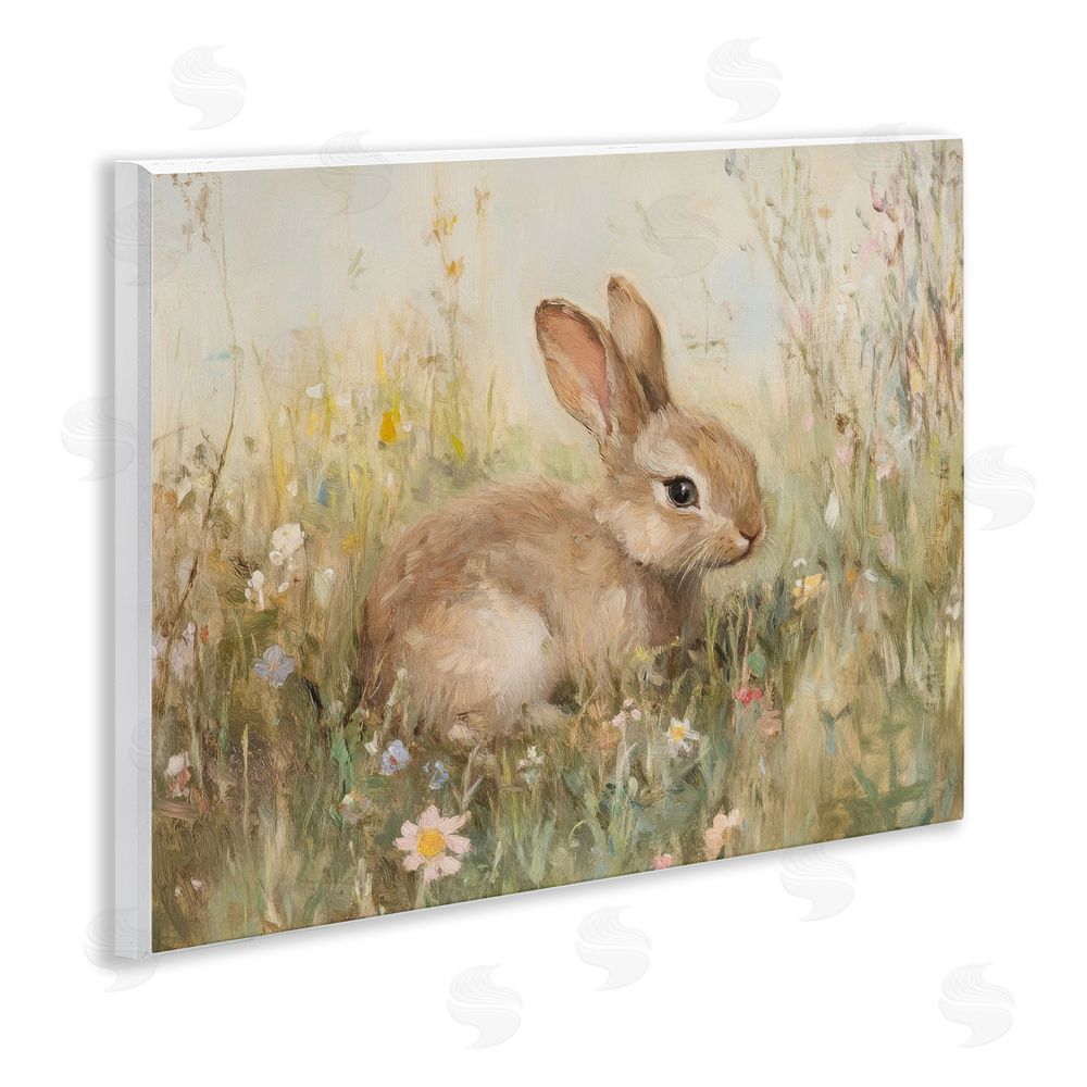 Petal Prints Design Brown Bunny in Flower Meadow Wall Plaque Art Print
