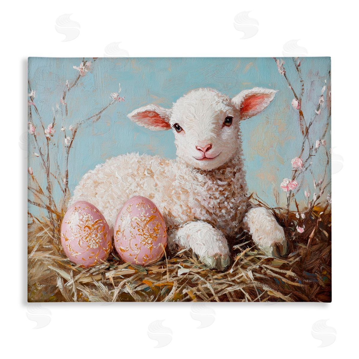 Petal Prints Design Easter Lamb and Eggs Canvas Wall Art Print