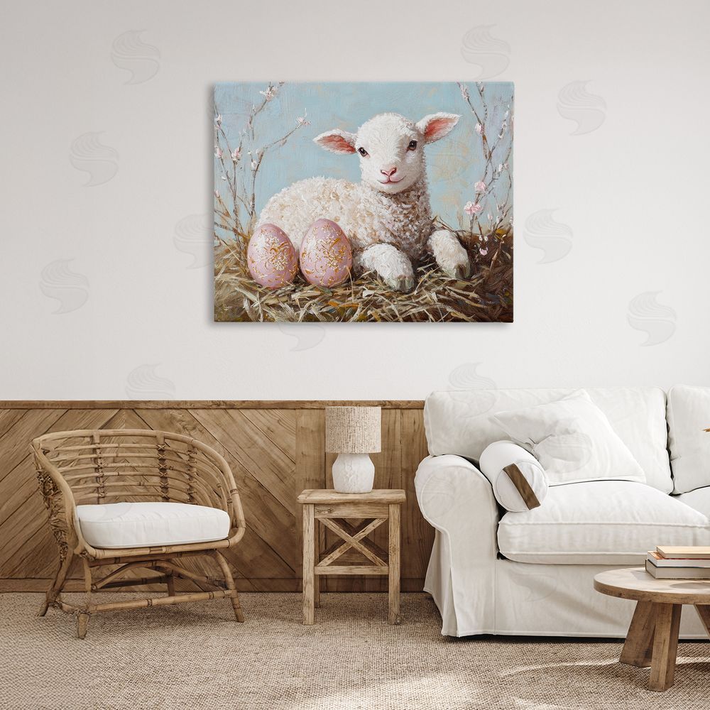 Petal Prints Design Easter Lamb and Eggs Canvas Art on Wall