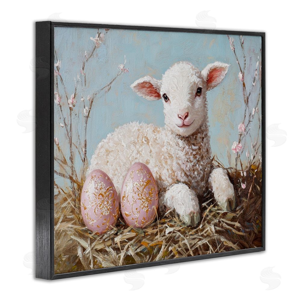 Petal Prints Design Easter Lamb and Eggs Black Framed Giclee Wall Art Print