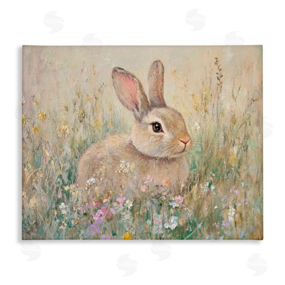 Petal Prints Design Soft Color Rabbit in Meadow Canvas Wall Art Print