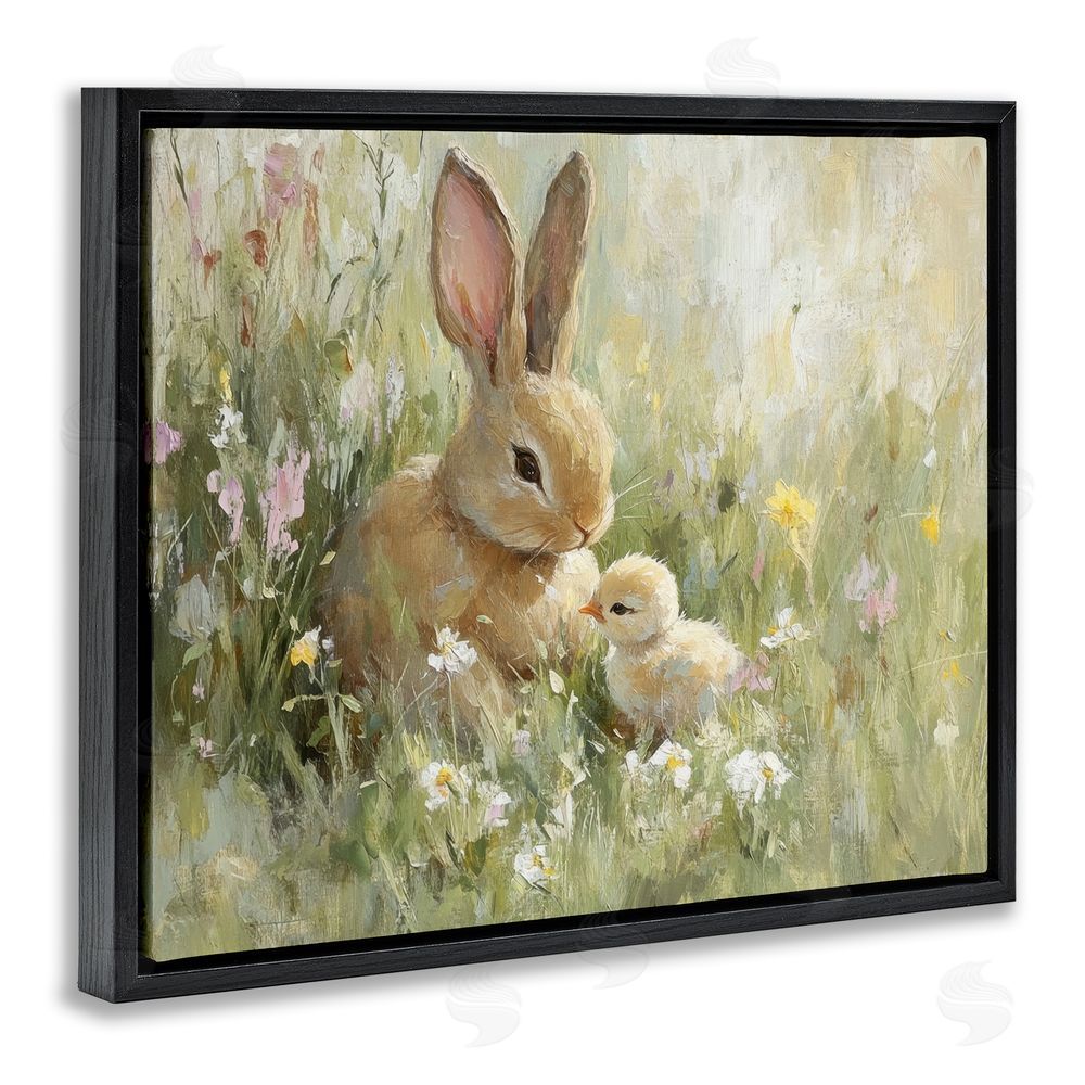 Petal Prints Design Sun Bathed Easter Babies Black Floating Frame Canvas Wall Art Print
