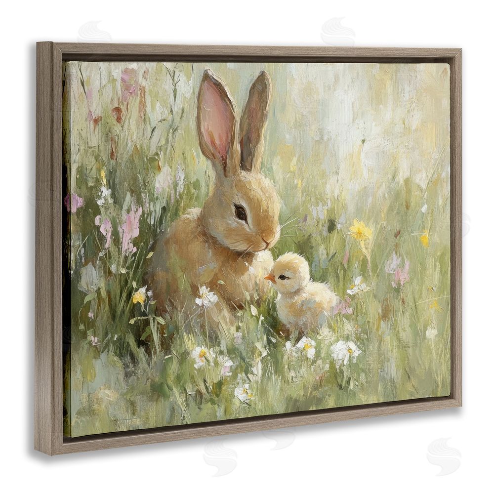 Petal Prints Design Sun Bathed Easter Babies Brown Floating Frame Canvas Wall Art Print