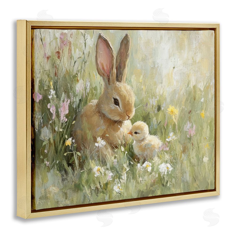 Petal Prints Design Sun Bathed Easter Babies Gold Floating Frame Canvas Wall Art Print
