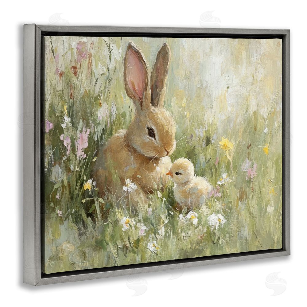 Petal Prints Design Sun Bathed Easter Babies Gray Floating Frame Canvas Wall Art Print