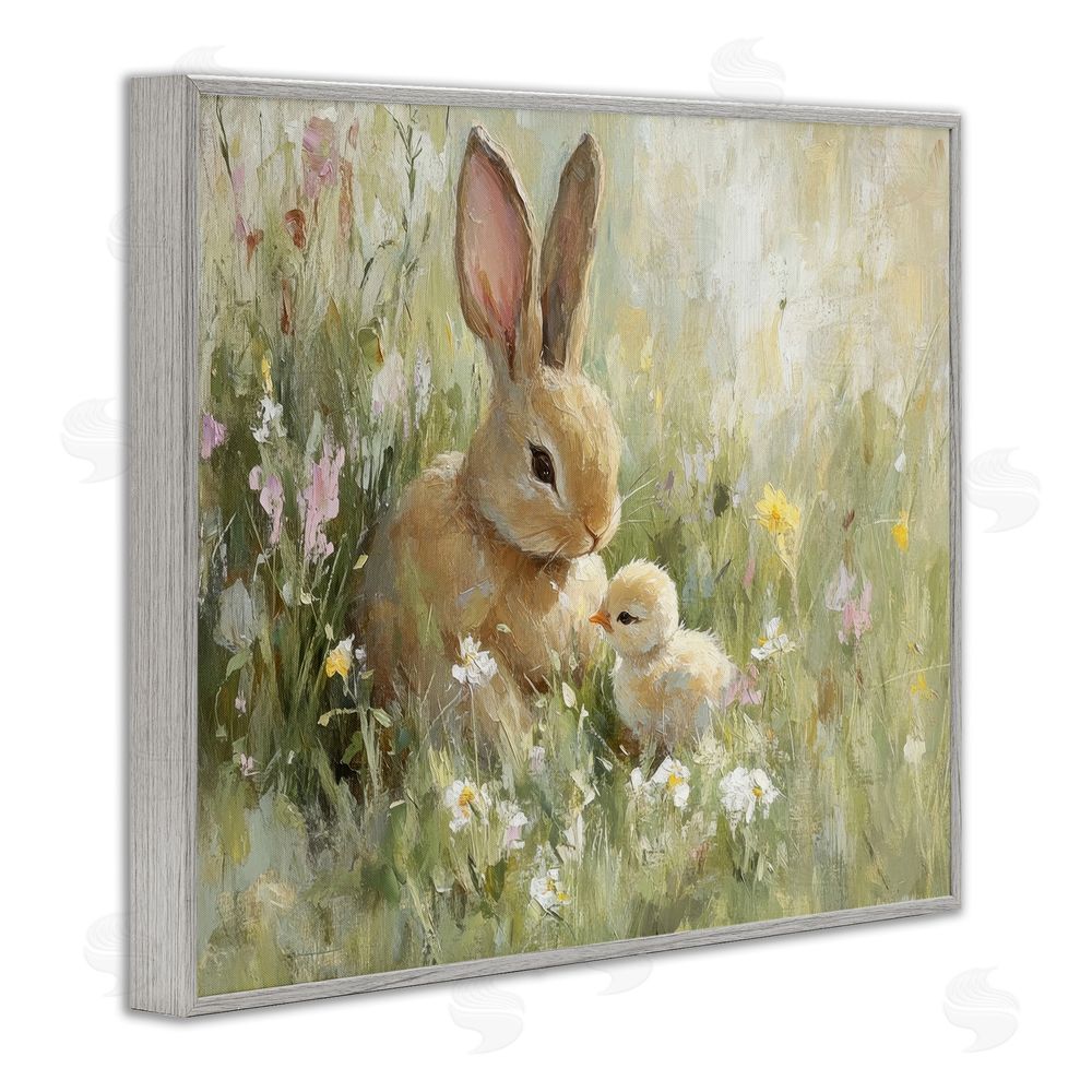 Petal Prints Design Sun Bathed Easter Babies Gray Framed Giclee Wall Art Print
